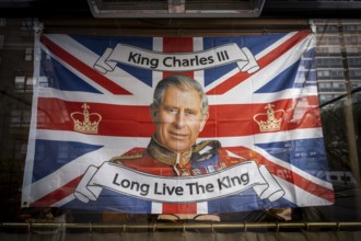 Flag, King Charles III, London, London region, England, Great Britain