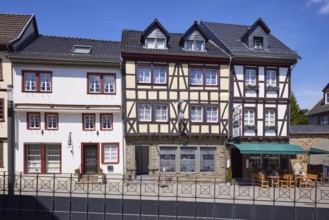 Historic half-timbered houses in the pedestrian zone of the old town centre of Bad Münstereifel,