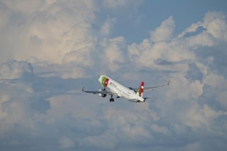 Lisbon, Portugal - September 2, 2023: TAP Air Portugal Airbus A321-251NX passenger plane in sky