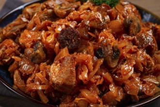 Bigos, bigus is a national Polish dish, made of cabbage and meat, stewed, homemade, no people