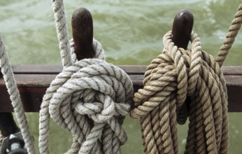 Ropes on board of sailing clipper