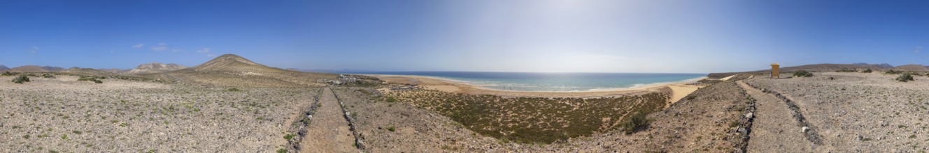 360° panorama, hiking trail above Playa de Sotavento, Jandia, Fuerteventura, Canary Islands, Spain,