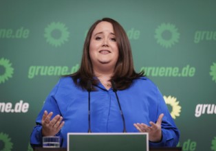 Ricarda Lang, Federal Chairwoman of Bündnis 90/Die Grünen, recorded during a press conference in