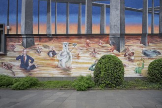 Façade painting on a school façade, Frankfurter Straße, Siegen, North Rhine-Westphalia, Germany,