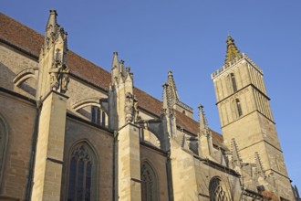 Gothic St Jacob's Church, St Jacob's Church, view from below, Rothenburg ob der Tauber,