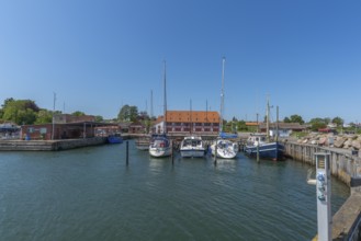 Lundeborg, small harbour town on East Fyn, sailing harbour, historical sight Lundeborg Pakhus,