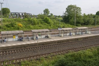 Platform with bus shelter, railway station, Dülmen, Münsterland, North Rhine-Westphalia, Germany,