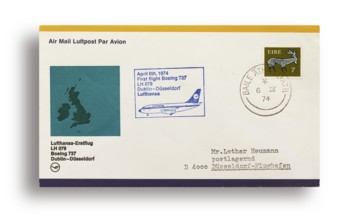 First flight letter, first flight cover, Lufthansa first flight LH079 with Boeing 737 from Dublin,