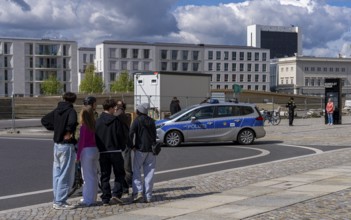 Traffic control, police officers of the motorised traffic squadron, Berlin, Germany, Europe