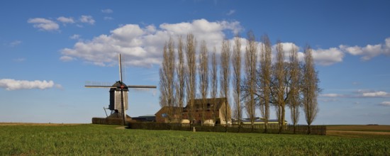 Historic Düppelsmühle, trestle windmill on a ridge near Titz, Düren district, Lower Rhine, North