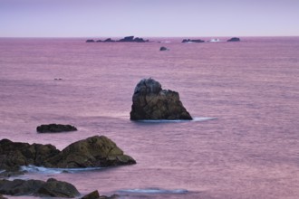 Colourful evening scene with striking rocks on the Atlantic coast near Porspoder, Bretgane, France,