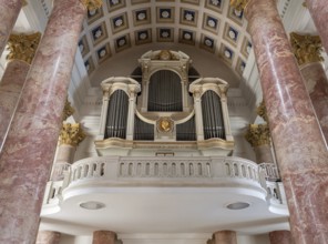 Organ gallery in St Elisabeth's Church, construction started in 1785, completed in 1903, Nuremberg,