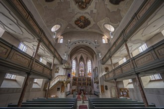 Interior with altar of the Protestant Church of St. Mary, baroqueised in the 18th century,