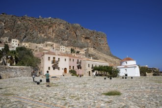 Square in the lower town of the Byzantine castle town of Monemvassia, Monemwassia, Monembasia,