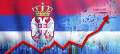 Serbian financial growth concept, economic recovery. Serbia economy growth on financial graph