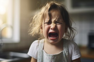 Young crying girl child throwing a tantrum. KI generiert, generiert, AI generated