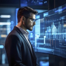 Caucasian male it specialist engaged in analyzing data for cyber security, AI generated