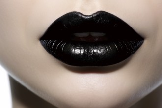 Close up of woman's lips with dark black lipstick. KI generiert, generiert AI generated