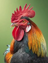 Rooster (Gallus gallus domesticus), male domestic fowl, portrait, AI generated, AI generated