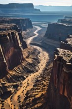 Erosion carved deep canyon and dramatic rock formations in the colorado plateau, AI generated