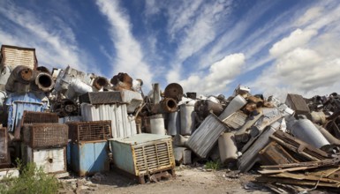 Symbolism, large junkyard with old radiators, AI-generated, AI-generated, AI generated