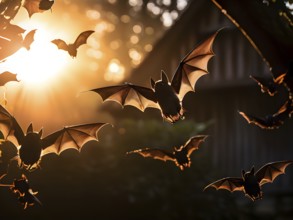 Barn bats in serene flight embodying mysterious and ghostly elegance, AI generated