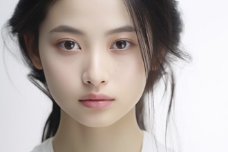 Portrait of young Asian woman without makeup on white background. KI generiert, generiert KI