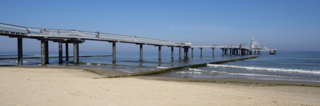 Newly built pier from 2021, Baltic resort Koserow, Usedom Island, Baltic Sea, Mecklenburg-Western