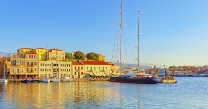 View of the old Venetian Harbour, Chania, Crete, Greek Islands, Greece, Europe