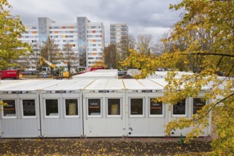 Living container for refugees, Dresden, Saxony, Germany, Europe