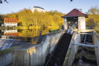 Fish ladder at the Zschopau weir, Sachsenburg, Sachsenburg, Saxony, Germany, Europe