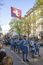 Participants in the parade of historically costumed guild members, Fluntern Guild, Sechseläuten or