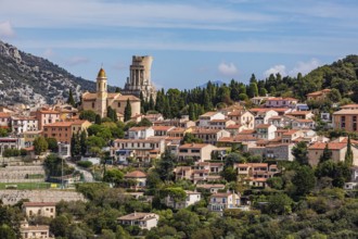 Mountain village of La Turbie with the Tropaeum Alpium, a Roman victory monument, Côte d'Azur,