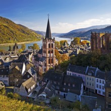 Autumn view of Bacharach on the Rhine with St. Peter's Church, UNESCO World Heritage Upper Middle