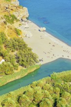 Preveli Beach, high angle view, Rethymno, Crete, Greek Islands, Greece, Europe