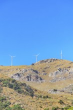 Wind turbines generating electricity, Kerames, Rethymno, Southern Crete, Crete, Greek Islands,