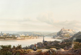 View of the town of Koblenz and Ehrbreitstein Fortress, Rhineland-Palatinate, Germany, view from