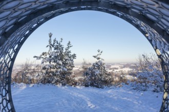 View from the Wunderhorn art installation by Erika Harbort, metal tube with heated seat next to the