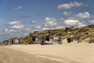 World War II bunker on the beach at Leffrinckoucke on the Côte d'Opale or Opal Coast, France,