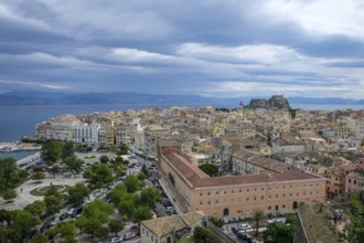 Corfu Town, Corfu, Greece, City overview Corfu Town with the Old Harbour, the Greek Orthodox Church