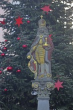 Emperor Joseph Fountain and monument to Joseph I, German with emperor with coat of arms orb, cross