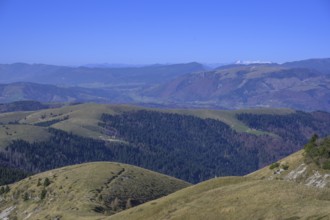 View from the war memorial Sacrario Militare del Monte Grappa to a trench from the First World War,