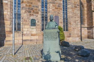 St Michael and Wilhelm Löhe bust in Fürth, Bavaria, Germany, Europe