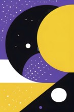 Minimalist illustration featuring abstract shapes in purple and yellow color accent symbolizing fun