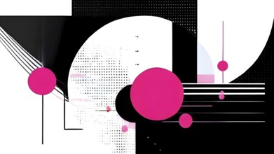 Minimalist illustration abstract geometric shapes with pink color accent suggesting fun and ease,