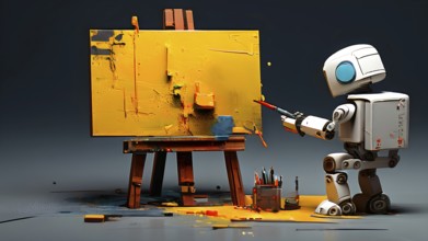 Futuristic robot engaged in painting abstract art, AI generated