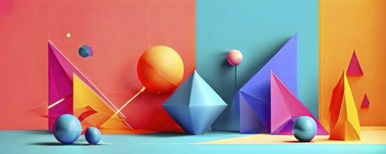 Modern abstract cover template with vibrant perspective 3d geometric prism shapes, AI generated