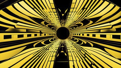 Abstract geometric pattern tunnel structure embodying data streams and communication in yellow