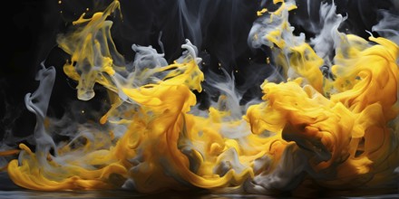 Abstract art of yellow liquid smoke in dynamic motion, AI generated