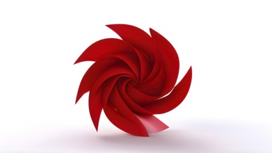 Three dimensional render of red spiral ribbon against white background, AI generated